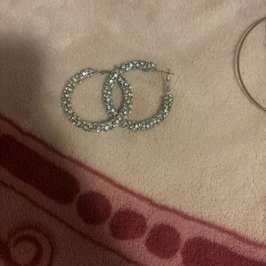 Silver Crystal Embellished Hoop Earrings